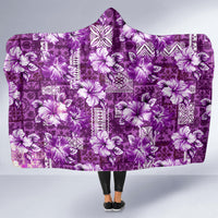 Hawaiian Quilt Pattern Hooded Blanket Hibiscus and Tribal Element Vintage Purple Vibe LT03 - Polynesian Pride