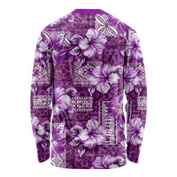 Hawaiian Quilt Pattern Long Sleeve Shirt Hibiscus and Tribal Element Vintage Purple Vibe LT03 - Polynesian Pride