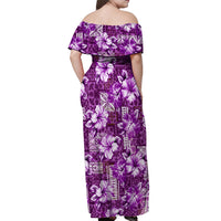Hawaiian Quilt Pattern Off Shoulder Maxi Dress Hibiscus and Tribal Element Vintage Purple Vibe LT03 - Polynesian Pride