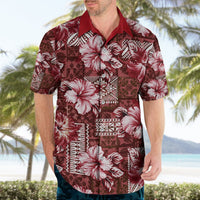Hawaiian Quilt Pattern Hawaiian Shirt Hibiscus and Tribal Element Vintage Red Vibe LT03 - Polynesian Pride