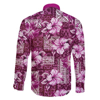 Hawaiian Quilt Pattern Family Matching Off Shoulder Long Sleeve Dress and Hawaiian Shirt Hibiscus and Tribal Element Vintage Pink Vibe LT03 - Polynesian Pride