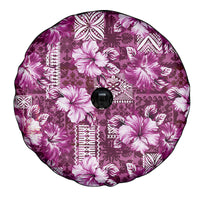 Hawaiian Quilt Pattern Spare Tire Cover Hibiscus and Tribal Element Vintage Pink Vibe LT03 - Polynesian Pride