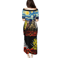 New Zealand and Australia ANZAC Day Family Matching Puletasi and Hawaiian Shirt Kiwi Bird and Kangaroo Soldier Starry Night Style LT03 - Polynesian Pride