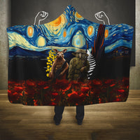 New Zealand and Australia ANZAC Day Hooded Blanket Kiwi Bird and Kangaroo Soldier Starry Night Style LT03 One Size Black - Polynesian Pride