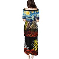 New Zealand and Australia ANZAC Day Puletasi Kiwi Bird and Kangaroo Soldier Starry Night Style LT03 - Polynesian Pride