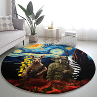 New Zealand and Australia ANZAC Day Round Carpet Kiwi Bird and Kangaroo Soldier Starry Night Style LT03 - Polynesian Pride