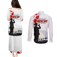 Tokelau ANZAC Day Couples Matching Puletasi and Long Sleeve Button Shirt Lest We Forget Red Poppy Flowers and Soldier LT03 - Polynesian Pride