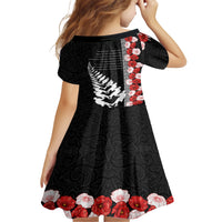 New Zealand ANZAC Day Family Matching Short Sleeve Bodycon Dress and Hawaiian Shirt Soldier Silver Fern with Red Poppies Flower Maori Style LT03 - Polynesian Pride