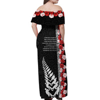 New Zealand ANZAC Day Off Shoulder Maxi Dress Soldier Silver Fern with Red Poppies Flower Maori Style LT03 - Polynesian Pride