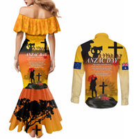 New Zealand and Australia ANZAC Day Couples Matching Mermaid Dress and Long Sleeve Button Shirt Gallipoli Lest We Forget LT03 - Polynesian Pride