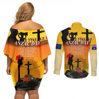 New Zealand and Australia ANZAC Day Couples Matching Off Shoulder Short Dress and Long Sleeve Button Shirt Gallipoli Lest We Forget LT03 - Polynesian Pride
