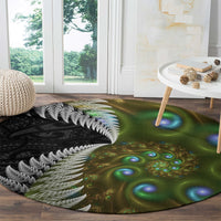 New Zealand Round Carpet Koru Abstract Art and Silver Fern Maori Pattern