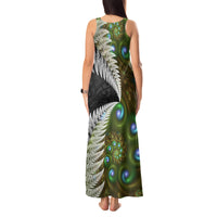 New Zealand Tank Maxi Dress Koru Abstract Art and Silver Fern Maori Pattern LT03 - Polynesian Pride