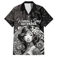 Custom New Zealand Women's Day Family Matching Off Shoulder Maxi Dress and Hawaiian Shirt Maori Tribal Girl and Silver Fern Pattern LT03 Dad's Shirt - Short Sleeve Black - Polynesian Pride