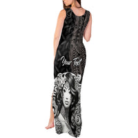 Custom New Zealand Women's Day Tank Maxi Dress Maori Tribal Girl and Silver Fern Pattern LT03 - Polynesian Pride