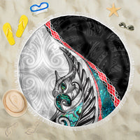 New Zealand Beach Blanket Manaia Fern and Koru Maori Pattern LT03 One Size 150cm Black - Polynesian Pride