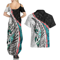New Zealand Couples Matching Summer Maxi Dress and Hawaiian Shirt Manaia Fern and Koru Maori Pattern LT03 - Polynesian Pride