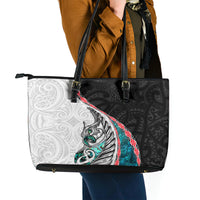 New Zealand Leather Tote Bag Manaia Fern and Koru Maori Pattern LT03 - Polynesian Pride