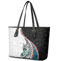 New Zealand Leather Tote Bag Manaia Fern and Koru Maori Pattern LT03 - Polynesian Pride