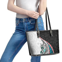 New Zealand Leather Tote Bag Manaia Fern and Koru Maori Pattern LT03 - Polynesian Pride