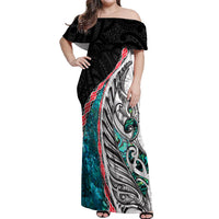 New Zealand Off Shoulder Maxi Dress Manaia Fern and Koru Maori Pattern LT03 Women Black - Polynesian Pride