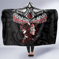 New Zealand Maori Girl Hooded Blanket Silver Fern and Koru Pattern