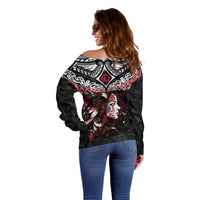 New Zealand Maori Girl Off Shoulder Sweater Silver Fern and Koru Pattern LT03 - Polynesian Pride