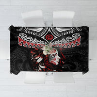 New Zealand Maori Girl Tablecloth Silver Fern and Koru Pattern LT03 Black - Polynesian Pride