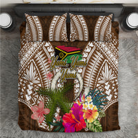 Vanuatu Selebretem 44th Indipendens Dei Bedding Set Yumi Pig Tusk and Namele Fern LT03 Brown - Polynesian Pride