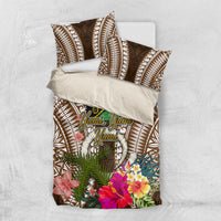 Vanuatu Selebretem 44th Indipendens Dei Bedding Set Yumi Pig Tusk and Namele Fern LT03 US Twin 172cm x 218cm Brown - Polynesian Pride