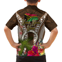 Vanuatu Selebretem 44th Indipendens Dei Family Matching Long Sleeve Bodycon Dress and Hawaiian Shirt Yumi Pig Tusk and Namele Fern