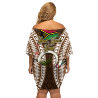 Vanuatu Selebretem 44th Indipendens Dei Family Matching Off Shoulder Short Dress and Hawaiian Shirt Yumi Pig Tusk and Namele Fern