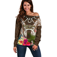 Vanuatu Selebretem 44th Indipendens Dei Off Shoulder Sweater Yumi Pig Tusk and Namele Fern