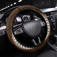 Vanuatu Selebretem 44th Indipendens Dei Steering Wheel Cover Yumi Pig Tusk and Namele Fern LT03 Universal Fit Brown - Polynesian Pride