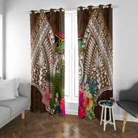 Vanuatu Selebretem 44th Indipendens Dei Window Curtain Yumi Pig Tusk and Namele Fern LT03 With Grommets Brown - Polynesian Pride