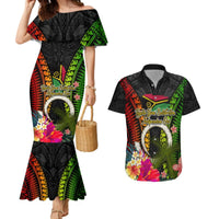 Vanuatu Independence Day Couples Matching Mermaid Dress and Hawaiian Shirt Tugeta Yumi Selebretem Indipendens Dei LT03 Black - Polynesian Pride