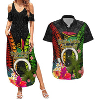 Vanuatu Independence Day Couples Matching Summer Maxi Dress and Hawaiian Shirt Tugeta Yumi Selebretem Indipendens Dei LT03 Black - Polynesian Pride