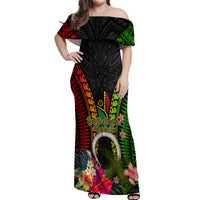 Vanuatu Independence Day Off Shoulder Maxi Dress Tugeta Yumi Selebretem Indipendens Dei LT03 Women Black - Polynesian Pride