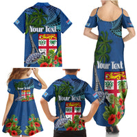 Fiji Independence Day Family Matching Summer Maxi Dress and Hawaiian Shirt Fijian Coat of Arms Palm and Hibiscus Tapa Pattern