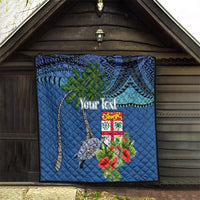 Personalised Fiji Independence Day Quilt Fijian Coat of Arms Palm and Hibiscus Tapa Pattern