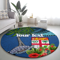 Personalised Fiji Independence Day Round Carpet Fijian Coat of Arms Palm and Hibiscus Tapa Pattern