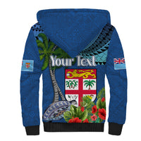 Fiji Independence Day Sherpa Hoodie Fijian Coat of Arms Palm and Hibiscus Tapa Pattern