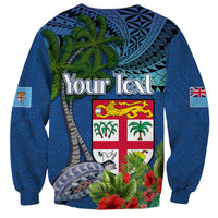 Fiji Independence Day Sweatshirt Fijian Coat of Arms Palm and Hibiscus Tapa Pattern