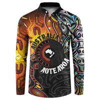 New Zealand and Australia Together Button Sweatshirt Maori Tattoo Paua Shell mix Aboriginal Pattern LT03 Black - Polynesian Pride