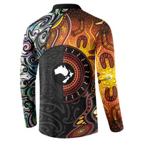 New Zealand and Australia Together Button Sweatshirt Maori Tattoo Paua Shell mix Aboriginal Pattern LT03 - Polynesian Pride