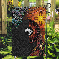 New Zealand and Australia Together Garden Flag Maori Tattoo Paua Shell mix Aboriginal Pattern LT03 Garden Flag Black - Polynesian Pride