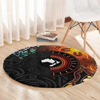 New Zealand and Australia Together Round Carpet Maori Tattoo Paua Shell mix Aboriginal Pattern