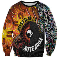 New Zealand and Australia Together Sweatshirt Maori Tattoo Paua Shell mix Aboriginal Pattern LT03 Unisex Black - Polynesian Pride