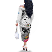 Fiji Iguana Family Matching Off The Shoulder Long Sleeve Dress and Hawaiian Shirt Tapa Tribal Tattoo and Hibiscus