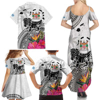 Fiji Iguana Family Matching Summer Maxi Dress and Hawaiian Shirt Tapa Tribal Tattoo and Hibiscus